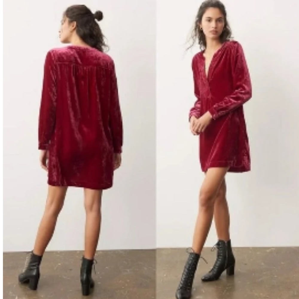 ANTHROPOLOGIE VELVET MELODY TUNIC DRESS IN RASPBERRY